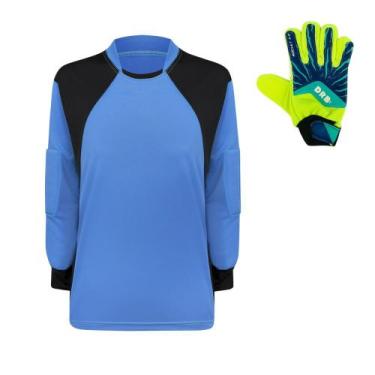 Imagem de Kit Camisa de Goleiro Infantil Acolchoada + Luva DRB - TRB, Celeste, V