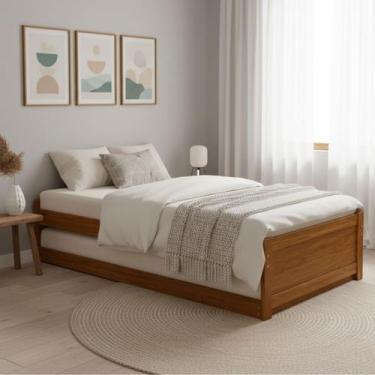 Imagem de Cama Solteiro Em Madeira Com Bicama Auxiliar Estrutura Resistente Desi