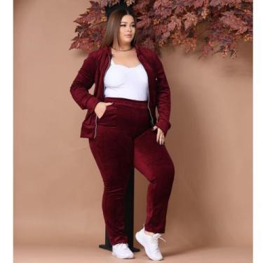 Imagem de Conjunto Agasalho Feminino Plush Calça Blusa Veludo - Restart, Vinho, 
