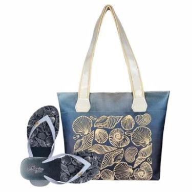 Imagem de Bolsa Feminina Praia Com Alto Relevo 3D Chinelo Slim Azul Magicc BCH-239-Feminino