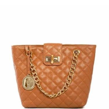Imagem de Bolsa Leopoldine Feminina Caramelo Couro Legítimo em Matelassê com Alça Corrente Ajustável-Feminino