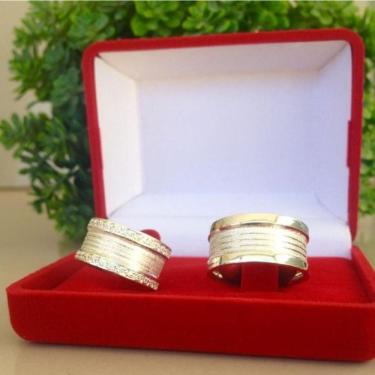 Imagem de Par De Aliança 10Mm Em Prata Feminina Com Pedras