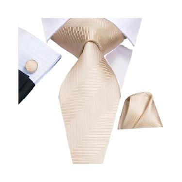 Imagem de Gravata De Seda Elegante Masculina Com Lenço De Bolso E Abotoaduras - 