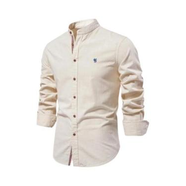 Imagem de Camisa Casual Masculina De Manga Longa 100% Algodão Em Cor Sólida AIOP