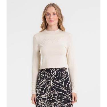 Imagem de Blusa Feminina Manga Longa Com Bordado Rovitex Bege, M, Bege