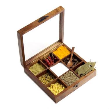 Imagem de Porta Condimento de Madeira com 9 Divisórias Para Especiarias - WARI