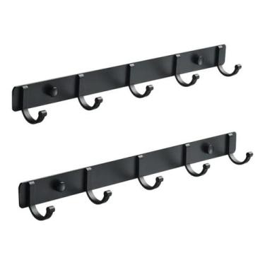 Imagem de Kit 2 Suportes Parede Multiuso Cabide Roupa 5 Ganchos Metal - Bmax