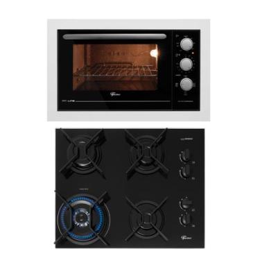 Imagem de Kit Fit Line Fischer: Forno Elétrico Branco e Cooktop 4B Tripla Chama,