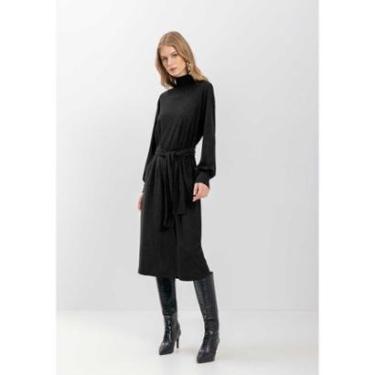 Imagem de Vestido Midi De Mangas Longas Com Faixa Em Malha Rústica-Feminino