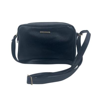 Imagem de Bolsa Feminina Transversal de Couro Brilho da Pele Preta 396 - Preto T