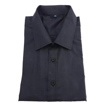Imagem de Camisa Masculina Social Risca de Giz QiLin Modal Não Amassa 1300, Pret