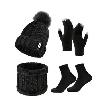 Imagem de Conjunto De Gorro, Luvas E Cachecol De Inverno Com Forro De Lã Espessa