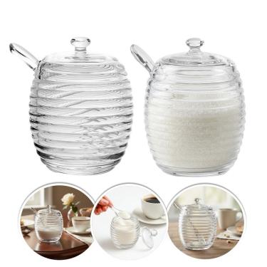 Imagem de Kit 2 Açucareiro de Cristal Colmeia com Colher e Tampa Porta Açúcar 210ML Transparente Lyor