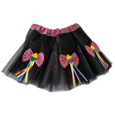 Imagem de Saia Junina Infantil Tule 30cm Festa Caipira - Dreaminbox, Preto
