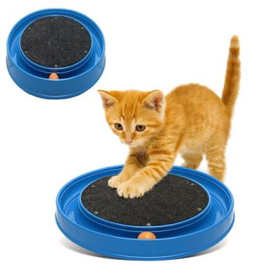 Imagem de Arranhador Redondo Gato Bolinha Brinquedo Felino Grande Azul - FURACAO