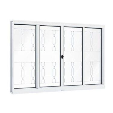 Imagem de Janela de Aço de Correr 100x150cm 4 Folhas com Grade Mosaico e Vidro L