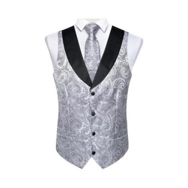 Imagem de Colete De Smoking Masculino Paisley Com Gravata, Lenço De Bolso E Abot