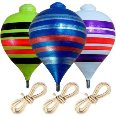 Imagem de Conjunto de 3 Trompos Artesanais de Madeira Sportida