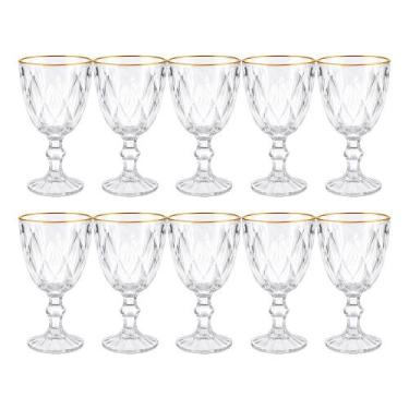 Imagem de Jogo 10 Taça de Vidro com Borda Dourada Diamond Cor Transparente Água 