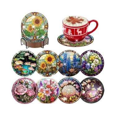 Imagem de Conjunto De 8 Porta-Copos De Pintura Diamante Para Adultos Com Suporte