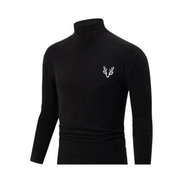 Imagem de Camiseta Masculina Branca De Manga Longa Com Gola Alta, Casual E Quent