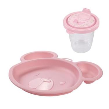 Imagem de Kit Pratinho e Copo Com Bico 200ml Refeição Crianças para Alimentação 