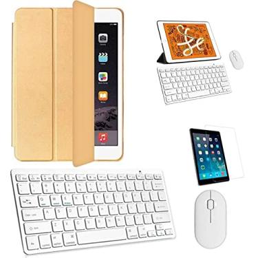 Imagem de Kit Capa Smart Case Dourado/Teclado e Mouse branco e Película para iPad 2020 8a Geração 10.2"