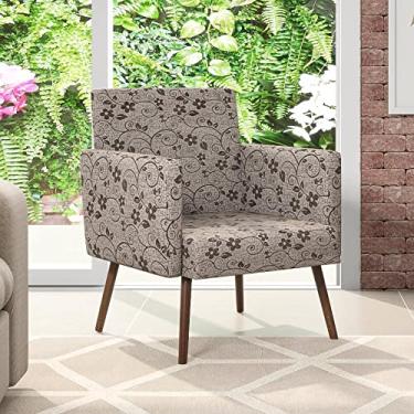 Imagem de Poltrona Fixa Iris Veludo D20 Sala de Estar Estrutura Madeira Maciça Pés Palito Mdf Florido Bege