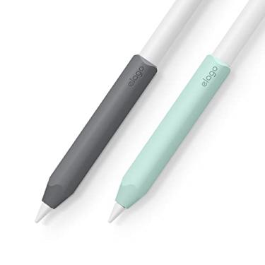 Imagem de elago Cabo de silicone [2 unidades] compatível com Apple Pencil 2ª e 1ª geração, suporte de silicone premium, compatível com carregamento magnético e toque duplo (cinza escuro/verde)