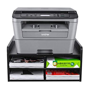 Imagem de PAG Suporte de impressora de mesa de 3 níveis com armazenamento, suporte de armazenamento de papel para mesa, organização de impressora de madeira para casa/escritório, preto