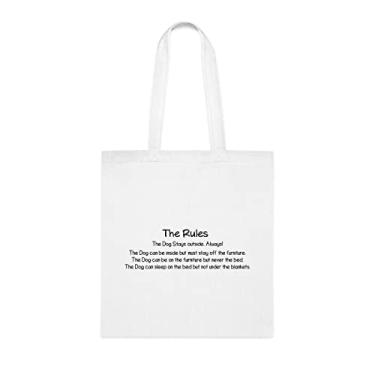Imagem de The Rules The Doug Stays Outside Tote Bag, Funny Tote Gift, Shoulder Bag Reutilizáveis, Birthday Christmas Basket Gag Gift Idea, Branco