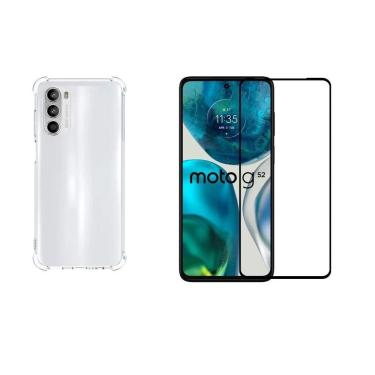 Imagem de Kit Capa Capinha Reforçada Antishock Compatível Motorola Moto G52 4G + Película De Vidro 3D 5D 9D
