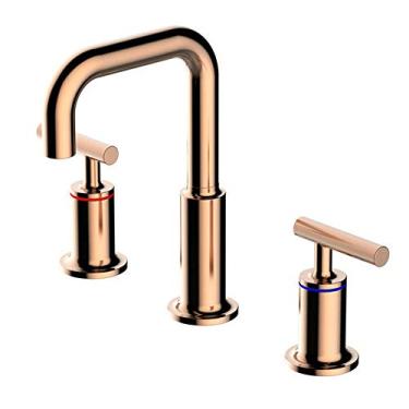 Imagem de Torneira de pia de banheiro de 2 manoplas sem chumbo moderno comercial latão torneira misturadora de lavatório, com ralo pop up de metal de aço inoxidável (ouro rosa)