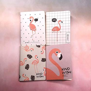 Imagem de Caderno Flamingo montado na linha Caderno de notas páginas de grade manual portátil pequena cópia macia artigos de papelaria criativos 4 pçs/conjunto