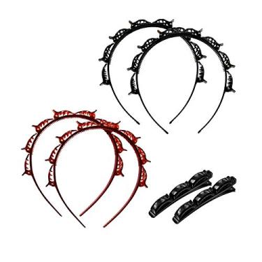 Imagem de SHUNMEIL 6 peças de grampo de cabelo com franja dupla com 8 clipes de tecido grande acessórios reais para cabelo penteado, faixa de pino, trança, faixas de cabelo perfeitas (preto2marrom2pin2)