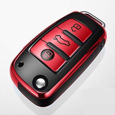 Imagem de YJADHU Chaveiro para chave de carro, apto para Audi A1 A3 A4 A5 A6 A7 A8 Quattro Q3 Q5 Q7 R8 Allroad C5 C6 Tt S3 S5 S6 S4 Rs5 Rs6 2003-2015, vermelho
