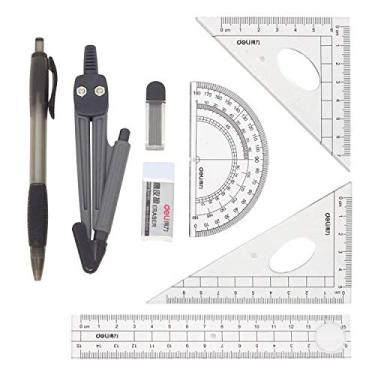 Imagem de HONBAY Kit de geometria matemática 8 peças para desenho de estudantes e engenharia - bússola de desenho, lápis mecânico de 0,7 mm, refis de grafite de 0,7 mm, borracha, transferidor, réguas