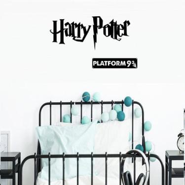 Imagem de Aplique Frase Nome Mdf Harry Potter Placa Plataforma 9 3/4 Preto Fosco