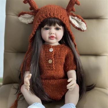 Imagem de KEGUOF Bebe Reborn Realista Menina,bebê Reborn De Silicone Original,longos Cabelos Castanhos Cabelo Feito De Mohair Feito à Mão De Vinil Silicone Sólido Bebe Reborn Realista Recem Nascido,Brown