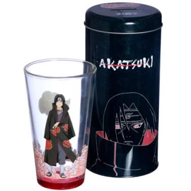 Imagem de Itachi Uchiha Akatsuki Kit Copo De Vidro 500ml + Cofre Metal Oficial Naruto VIZ