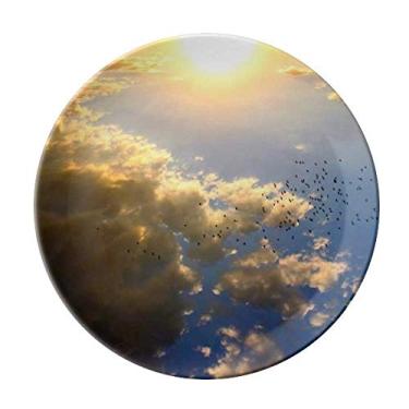 Imagem de Prato decorativo laranja Sunshine azul celeste nuvens salver porcelana louça jantar