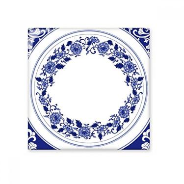 Imagem de Azulejo de cerâmica com flor azul da cultura chinesa brilhante decalque de pedra adornada de tijolos esmaltados