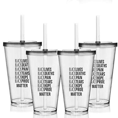 Imagem de 4 Copos com Tampa e Canudo Personalizados Lista Black Lives Matter