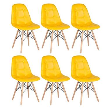 Imagem de Loft7, Kit 6 Cadeiras Charles Eames Eiffel, Assento Estofado Botonê, Pés Em Madeira Clara Moderna E Elegante Versátil Sala De Jantar Cozinha Cafeteria Quarto, Amarelo