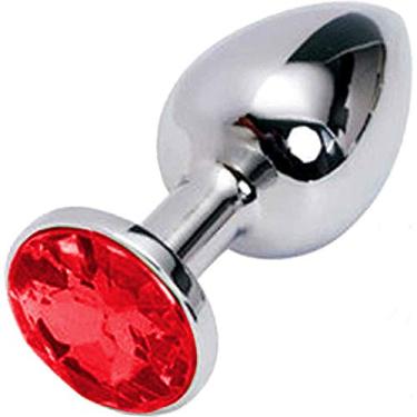 Imagem de Plug Dilatador Anal Cromado Jóia Colorida Vermelho Iniciante Médio 6,5x2,5cm Sex Shop