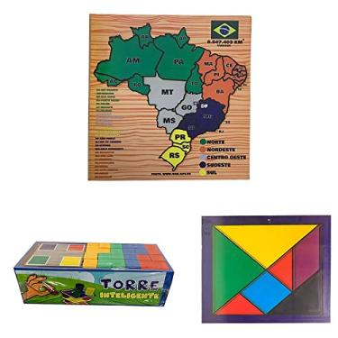 Imagem de Kit Pedagógico Mapa Brasil, Tangram e Torre Inteligente