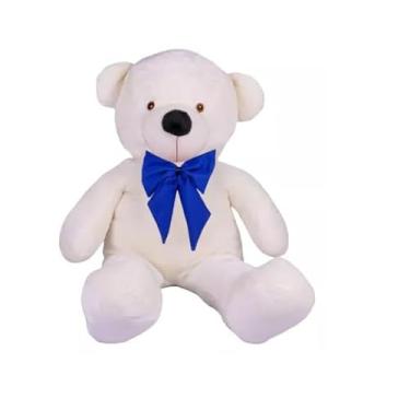 Imagem de Urso Gigante Pelúcia Grande Teddy 1,10 Metros - Laço Personalizado (Baunilha com Laço Azul)
