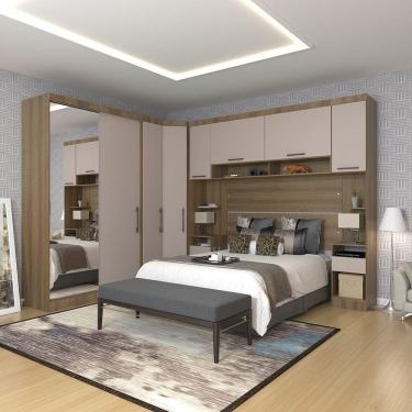 Imagem de Quarto de Canto Casal com Guarda Roupas com Espelho e Mesas de Cabeceira Paris Luciane Móveis