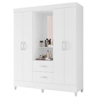 Imagem de Guarda Roupas Casal Capela Com Espelho 4 Portas 2 Gavetas Mobi Branco Flex