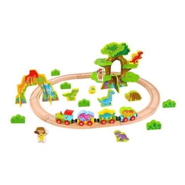 Imagem de Pista De Trem Com Dinossauro Brinquedo De Madeira Tooky Toy